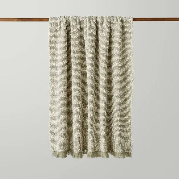 Boucle Throw Blanket with Fringe - Sage