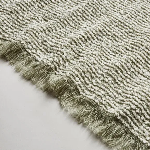 Boucle Throw Blanket with Fringe - Sage