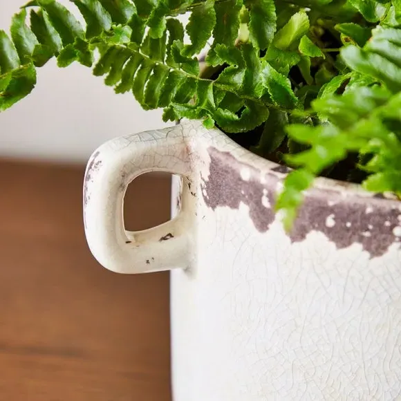 Ceramic Plant Pot with Crackle Finish - White