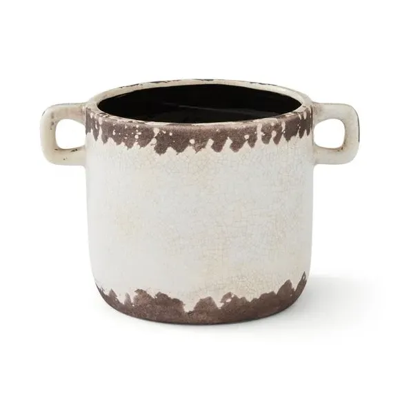 Ceramic Plant Pot with Crackle Finish - White