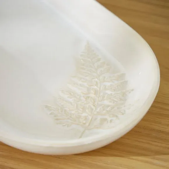 Ceramic Tray with Embossed Design - Ivory