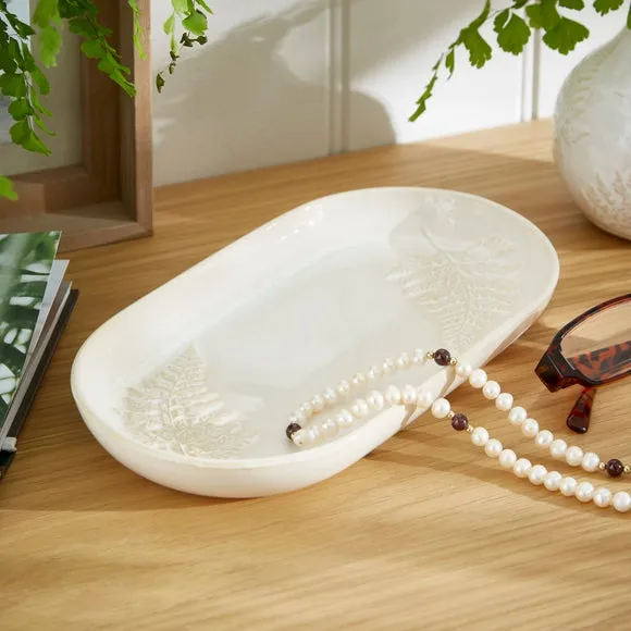 Ceramic Tray with Embossed Design - Ivory image
