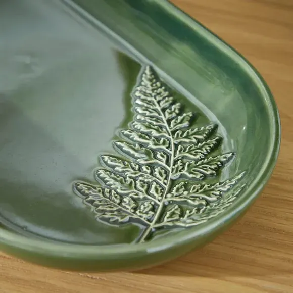 Ceramic Tray with Embossed Design - Olive