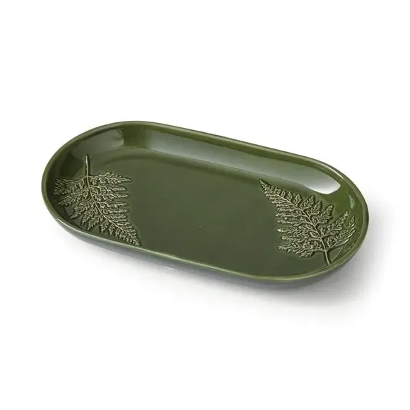 Ceramic Tray with Embossed Design - Olive