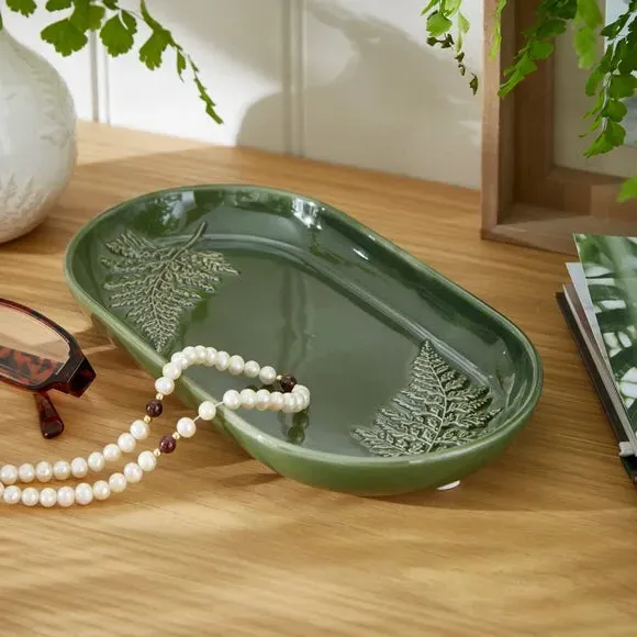 Ceramic Tray with Embossed Design - Olive