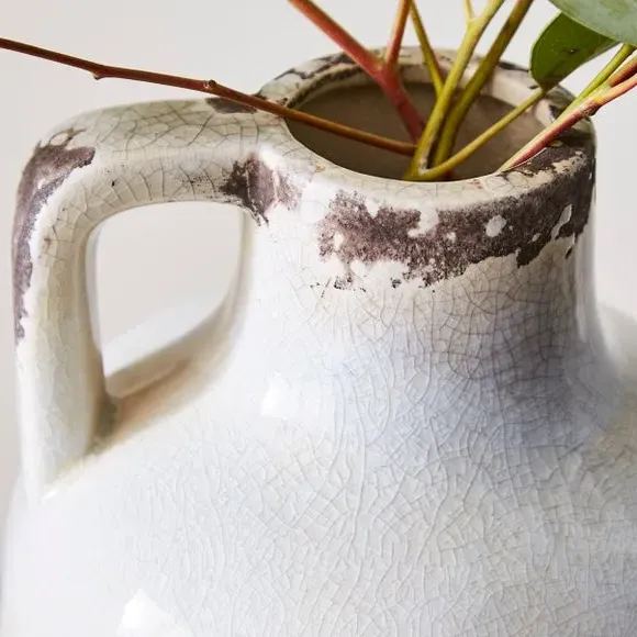 Ceramic Vase with Crackle Finish - White