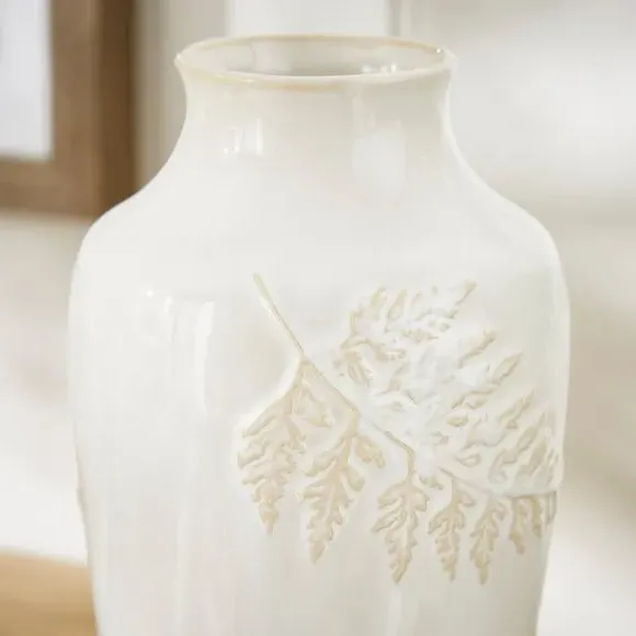 Ceramic Vase with Embossed Design - Ivory