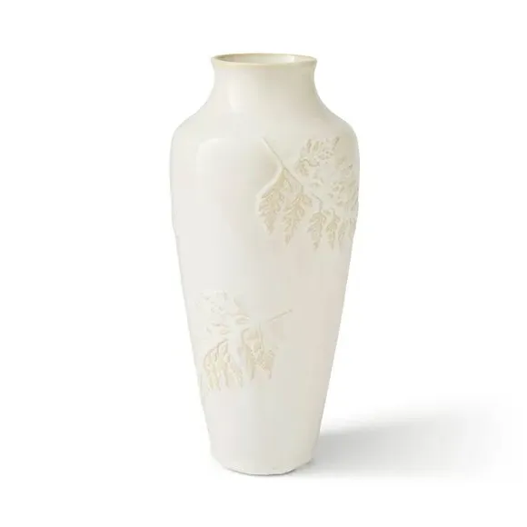 Ceramic Vase with Embossed Design - Ivory
