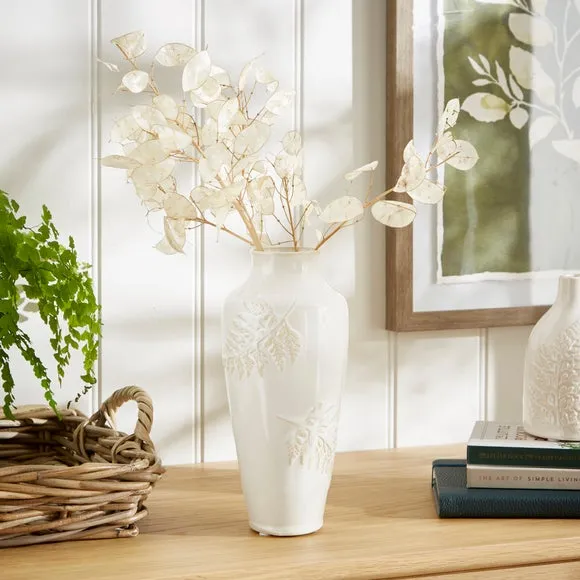 Ceramic Vase with Embossed Design - Ivory image
