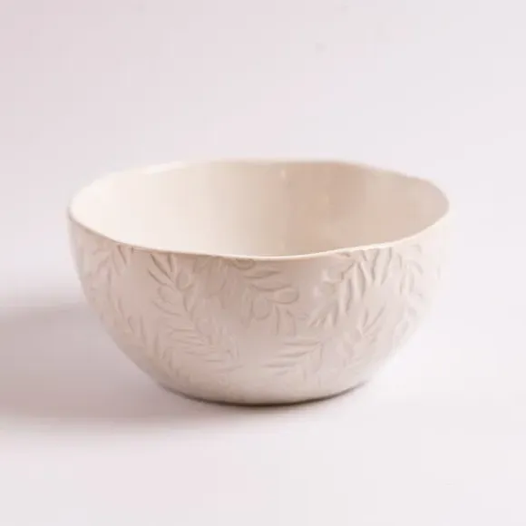Cereal Bowl with Debossed Finish - Cream, Stoneware