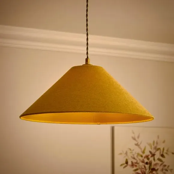 Conical Lamp Shade with Brass Frame - Gold, Linen