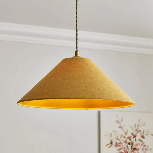 Conical Lamp Shade with Brass Frame - Gold, Linen