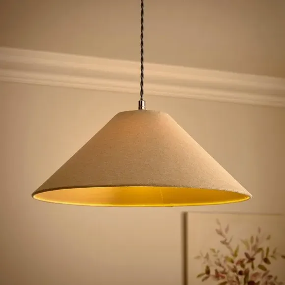 Conical Lamp Shade with Brass Frame - Natural, Linen
