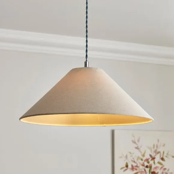 Conical Lamp Shade with Brass Frame - Natural, Linen
