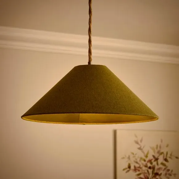 Conical Lamp Shade with Brass Frame - Olive, Linen