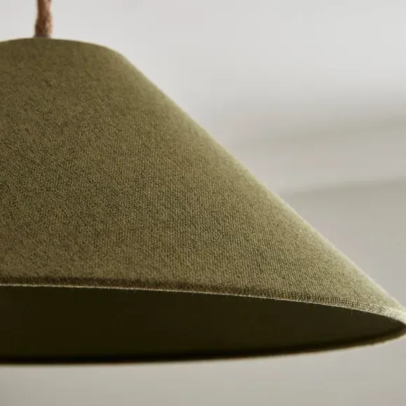 Conical Lamp Shade with Brass Frame - Olive, Linen