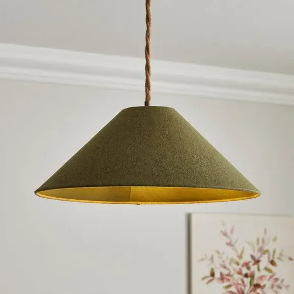 Conical Lamp Shade with Brass Frame - Olive, Linen