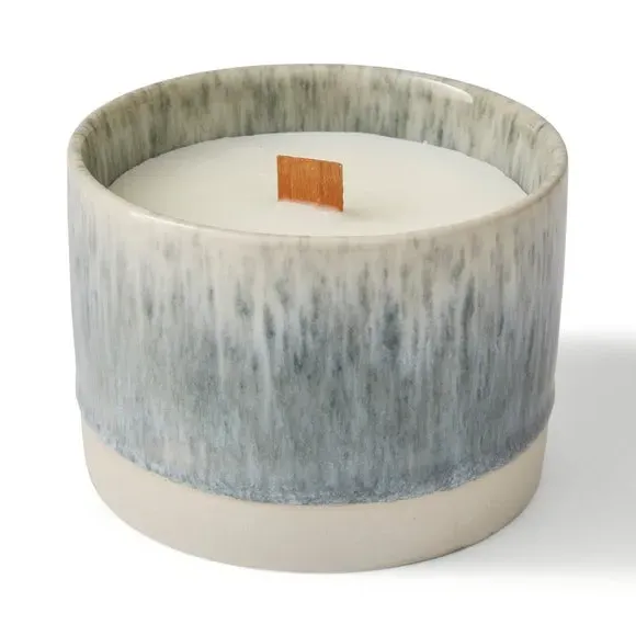 Crackle Candle with Wooden Wick - Blue, Ceramic