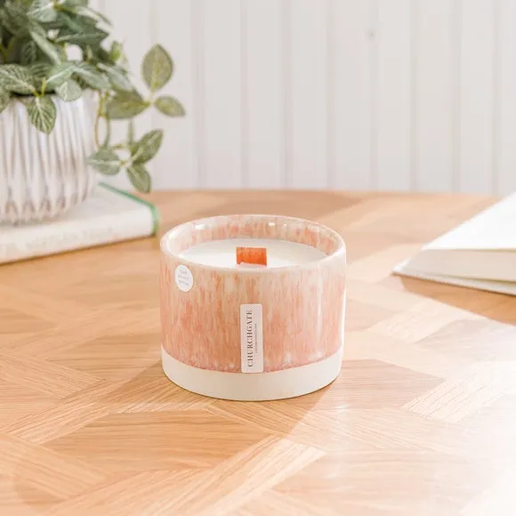 Crackle Candle with Wooden Wick - Brown, Ceramic