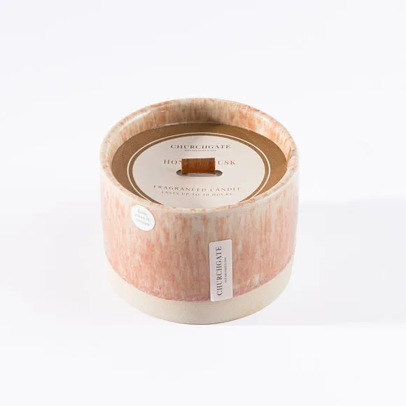 Crackle Candle with Wooden Wick - Brown, Ceramic