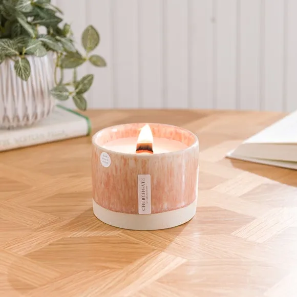 Crackle Candle with Wooden Wick - Brown, Ceramic image