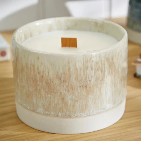 Crackle Candle with Wooden Wick - Natural, Ceramic
