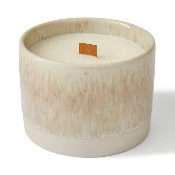 Crackle Candle with Wooden Wick - Natural, Ceramic