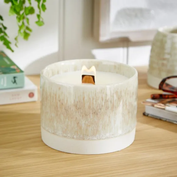 Crackle Candle with Wooden Wick - Natural, Ceramic image