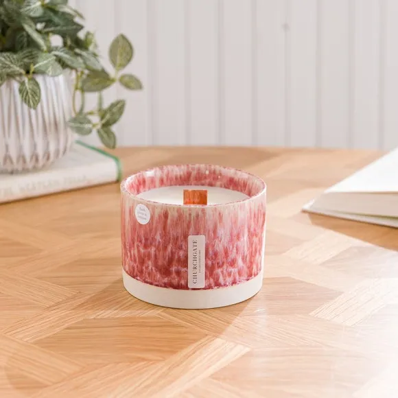 Crackle Candle with Wooden Wick - Red, Ceramic