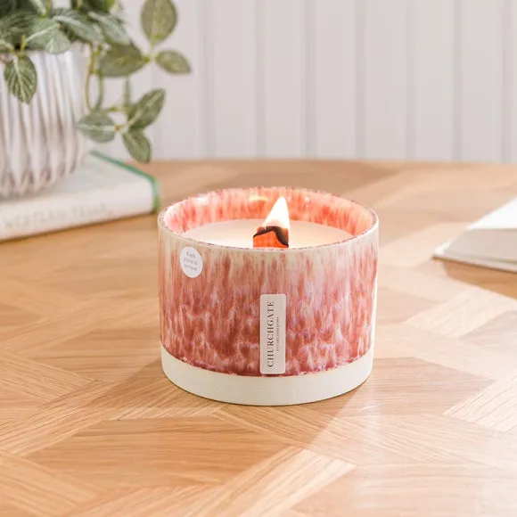 Crackle Candle with Wooden Wick - Red, Ceramic image