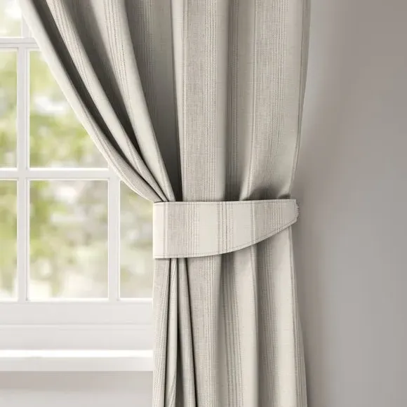 Curtain Tieback with Chrome Rings - Dove, Striped image