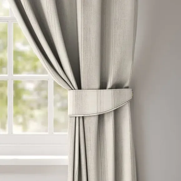 Curtain Tieback with Chrome Rings - Dove, Striped