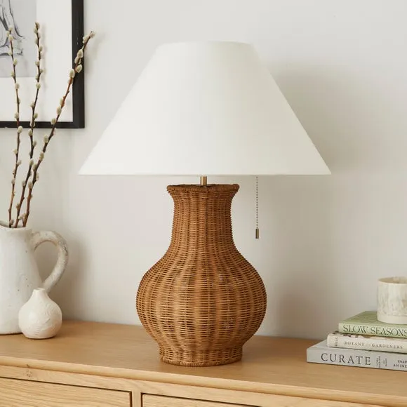 Curve Table Lamp with Switch - Beige, Rattan