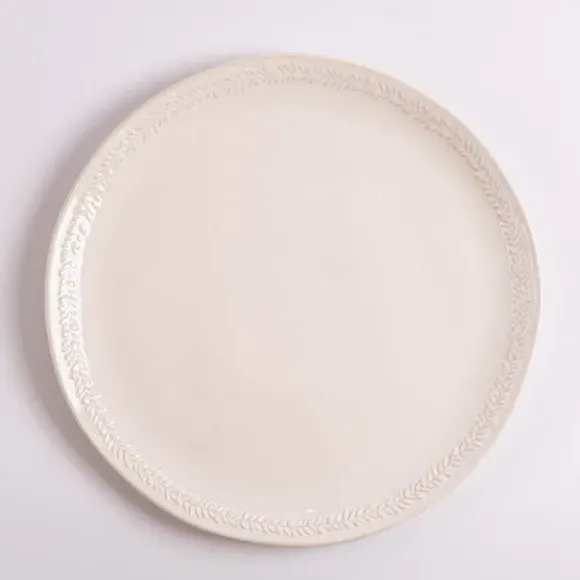 Dinner Plate with Embossed Design - Cream, Stoneware