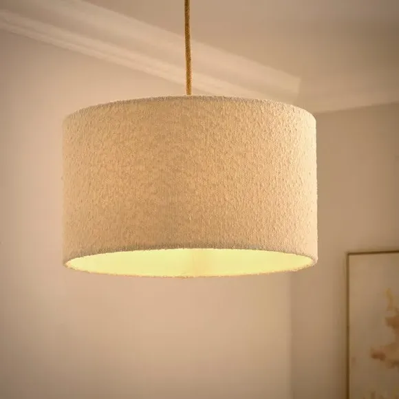 Drum Lamp Shade - Ivory, Boucle Fabric
