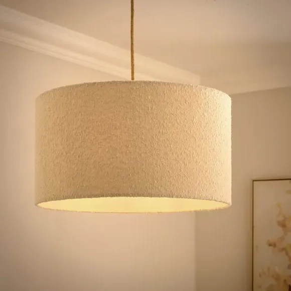 Drum Lamp Shade - Ivory, Boucle Fabric