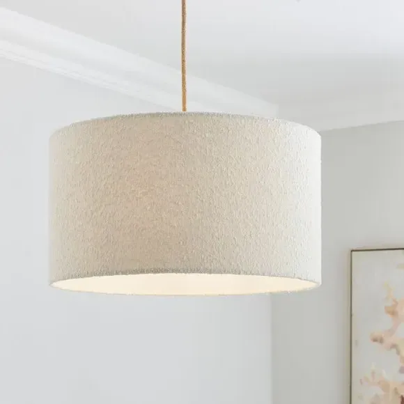 Drum Lamp Shade - Ivory, Boucle Fabric