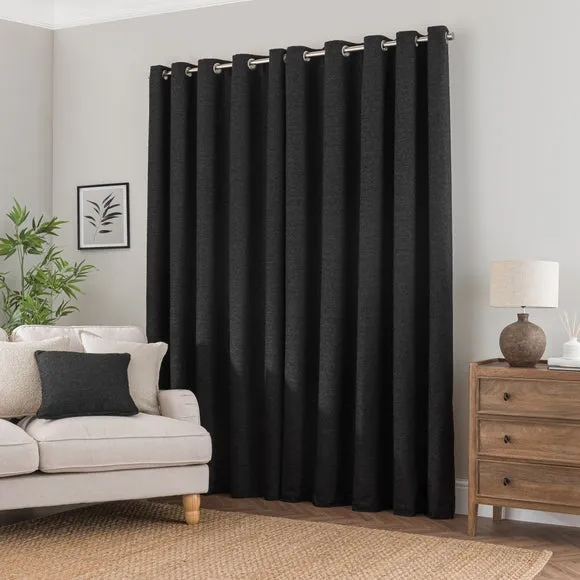 Eyelet Curtains with Lining - Black, Boucle