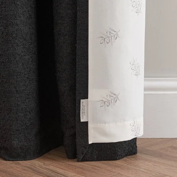 Eyelet Curtains with Lining - Black, Boucle