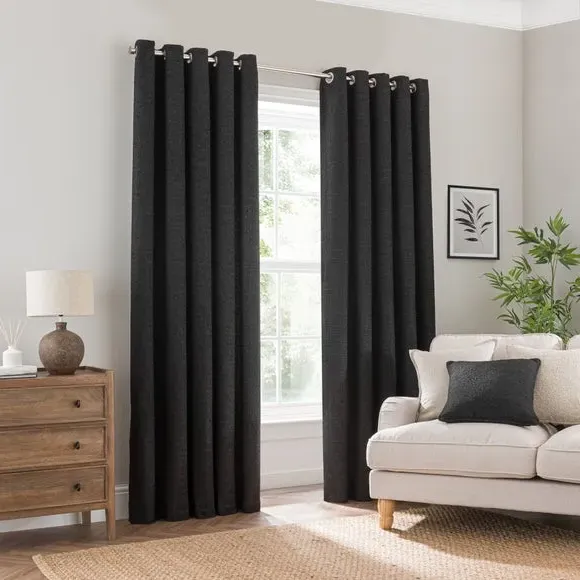 Eyelet Curtains with Lining - Black, Boucle