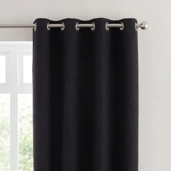 Eyelet Curtains with Lining - Black, Boucle image