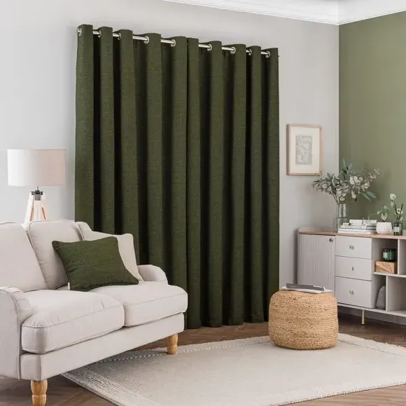 Eyelet Curtains with Lining - Dark Olive, Boucle