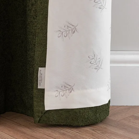Eyelet Curtains with Lining - Dark Olive, Boucle