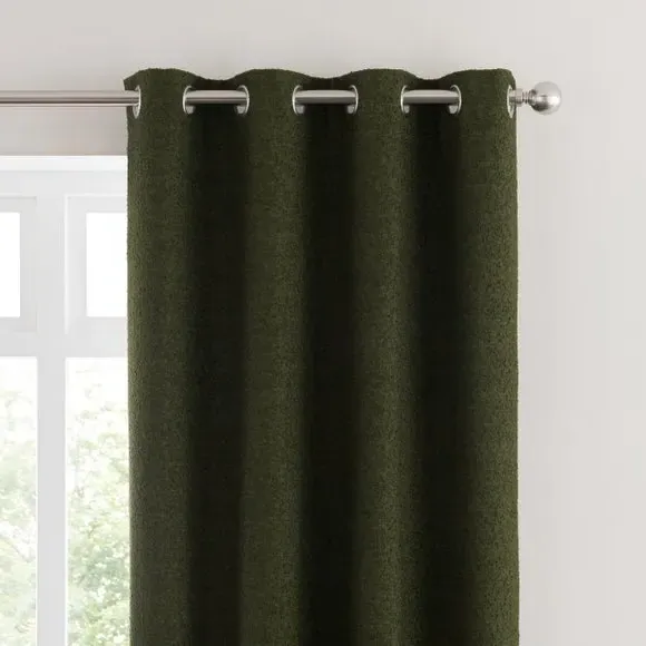 Eyelet Curtains with Lining - Dark Olive, Boucle