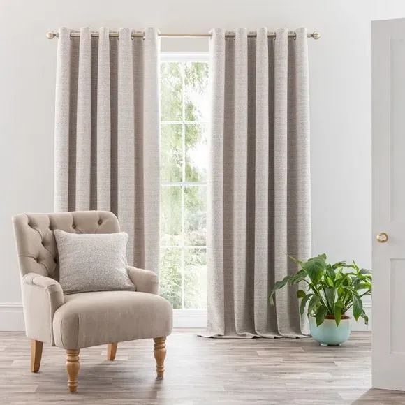 Eyelet Curtains with Lining - Grey, Boucle