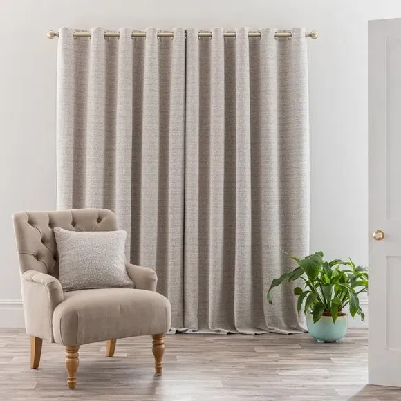 Eyelet Curtains with Lining - Grey, Boucle