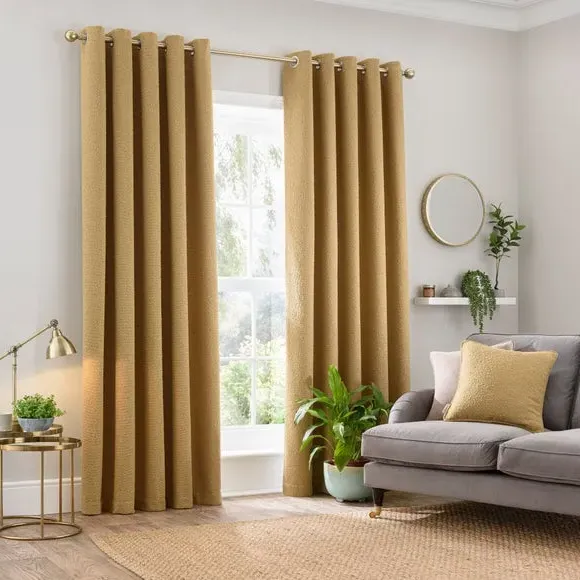 Eyelet Curtains with Lining - Honey, Boucle