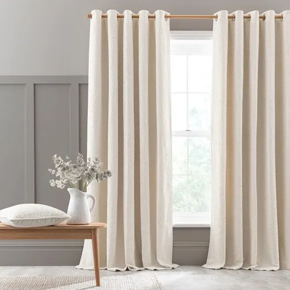 Eyelet Curtains with Lining - Ivory, Boucle