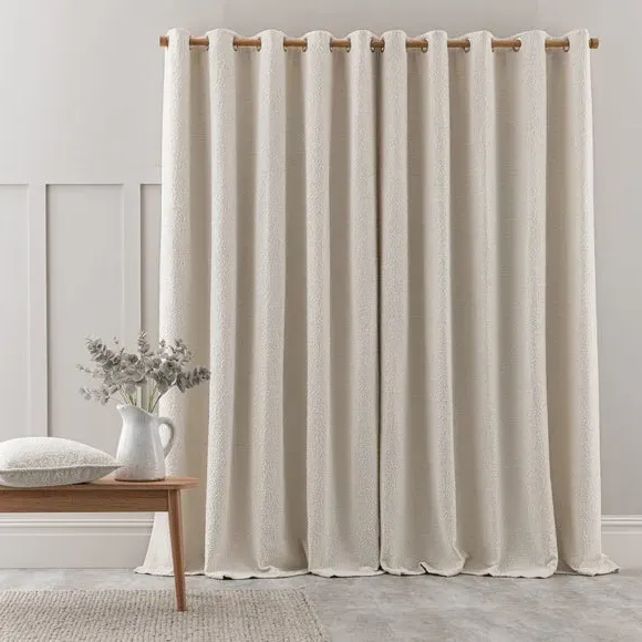 Eyelet Curtains with Lining - Ivory, Boucle