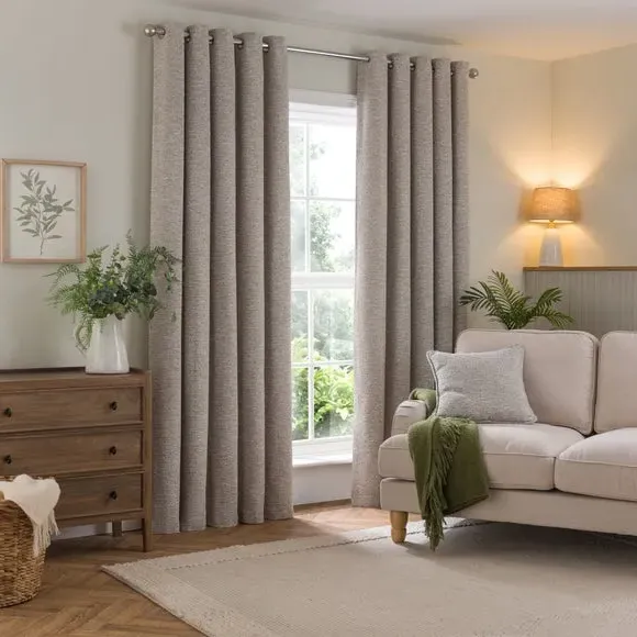 Eyelet Curtains with Textured Design - Grey